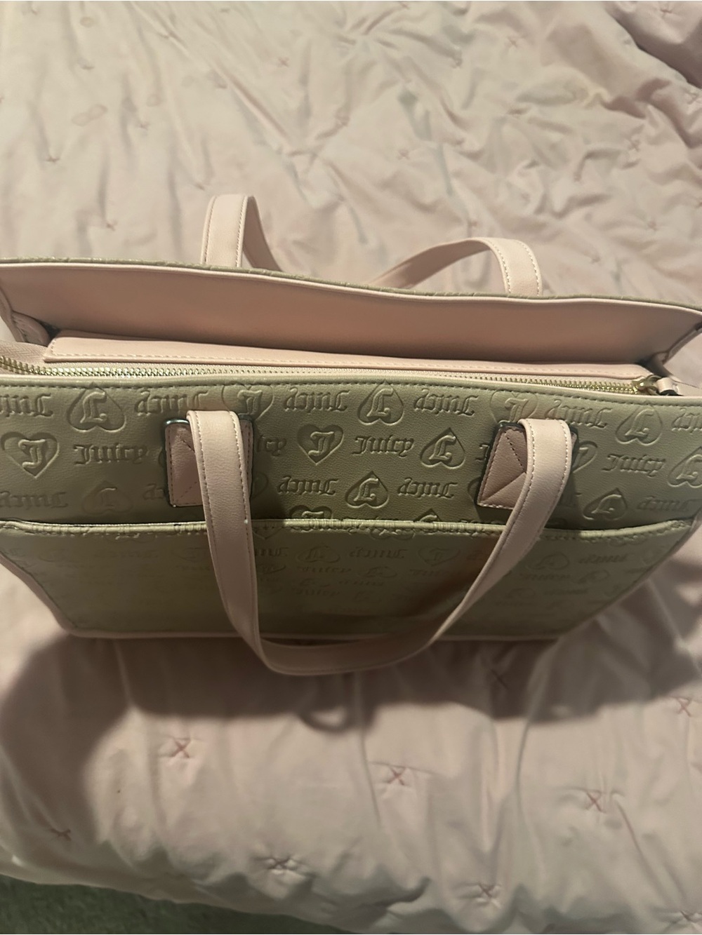 Juicy Couture Pink and Tan Logo Stripe Tote - Picture 4 of 9